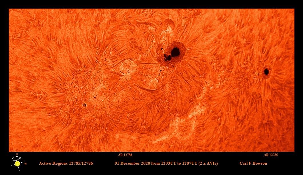 2020 December 1 @1207UT Ha AR2785_AR2786 CBowron