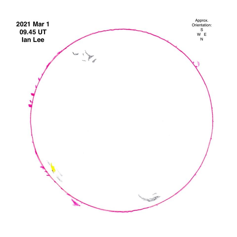 2021 Mar 1 @0945UT Ha disc drawing ILee