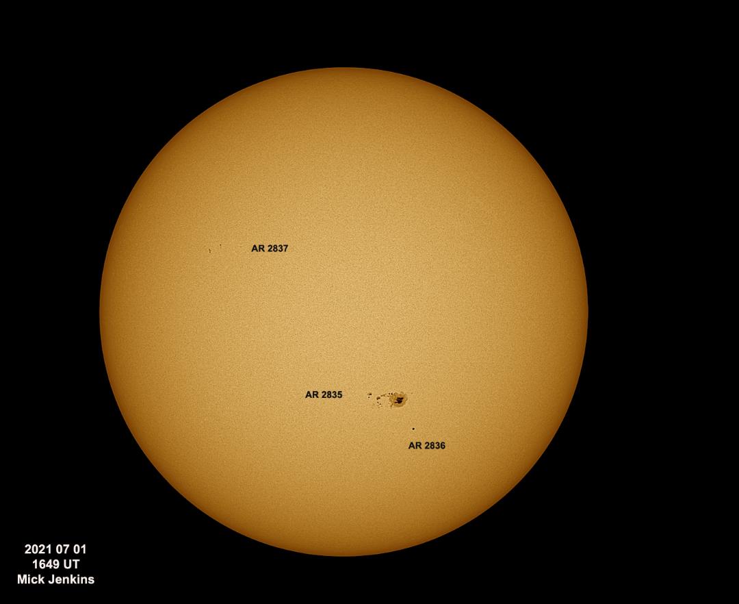 2021 July 1 @1649UT AR2835_36_37 WL whole disc MJenkins