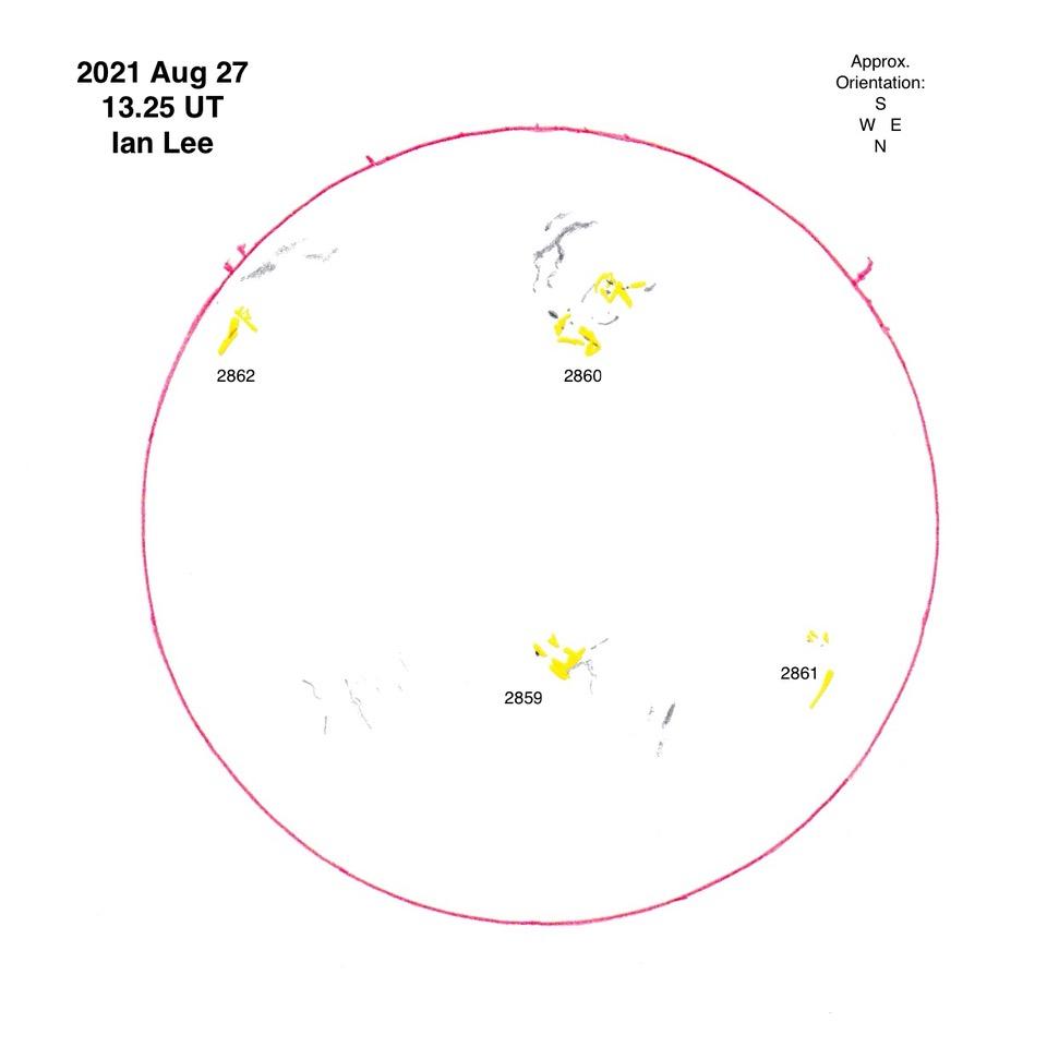 2021 August 27 @1325UT Ha disc drawing ILee
