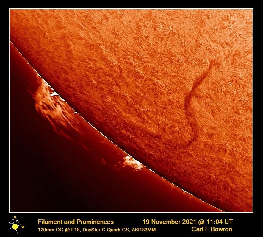 2021 November 19 1104UT Ha prominencs and filament CBowron