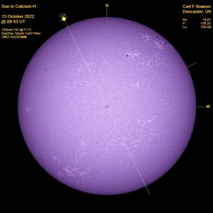 2022 October 13 0953UT DISK CaH. Image by Carl Bowron