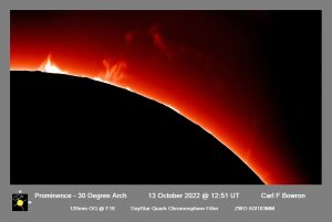 2022 October 13 1251UT PROM HALPHA. Image by Carl Bowron