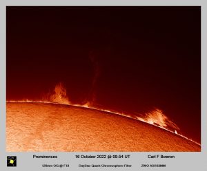 2022 October 16 0954UT PROM HALPHA. Image by Carl Bowron