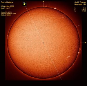 2022 October 16 1018UT DISK HALPHA. Image by Carl Bowron