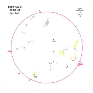 03 November 22 @0930UT. Drawing by Ian Lee