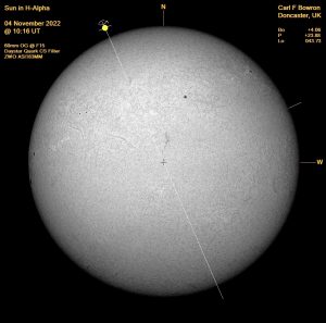 2022 November 04 @1016UT DISK HALPHA. Image by Carl Bowron