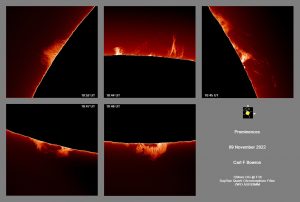 22 November 09 1042-1047UT PROM HALPHA. Image by Carl Bowron